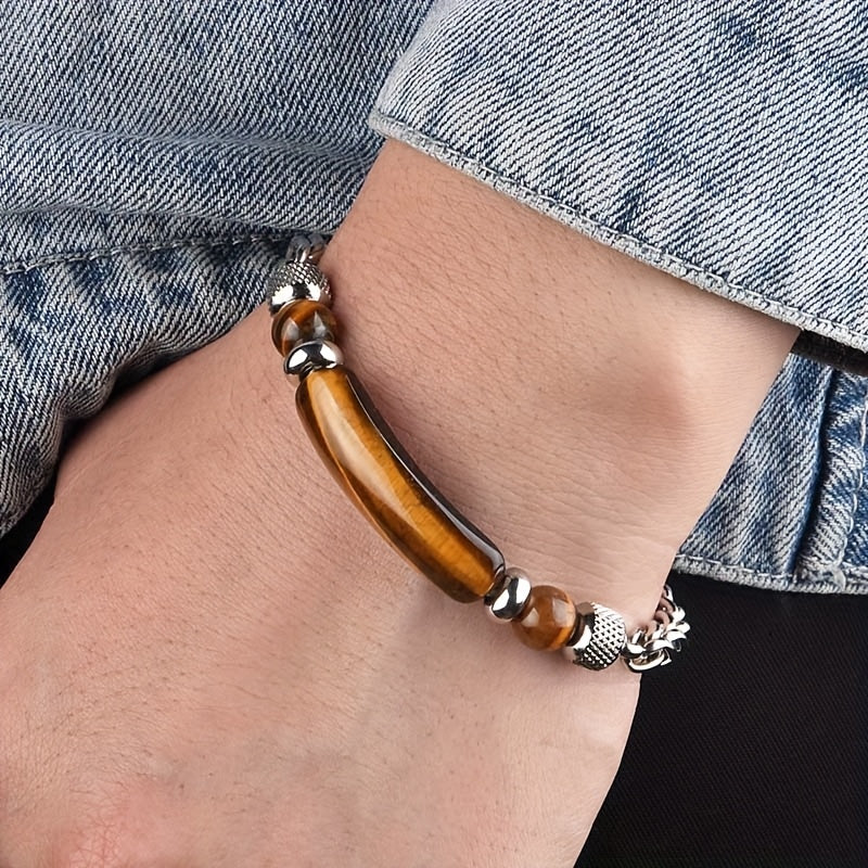 Bracelet en Chaîne de Fleur avec Perles Naturelles – Onyx Noir & Œil de Tigre
