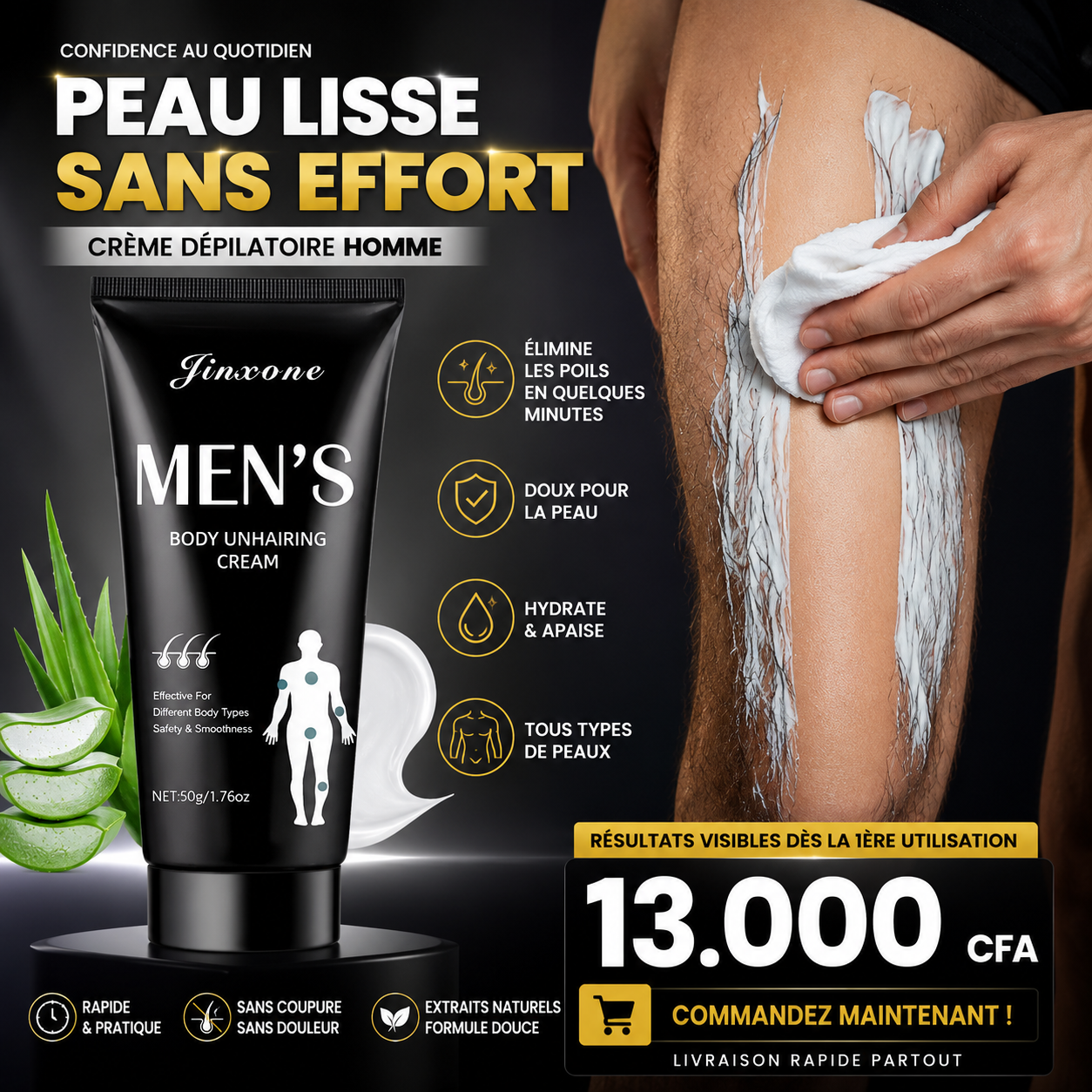 CRÈME DÉPILATOIRE HOMME – ÉPILATION RAPIDE & PEAU LISSE (60 g)