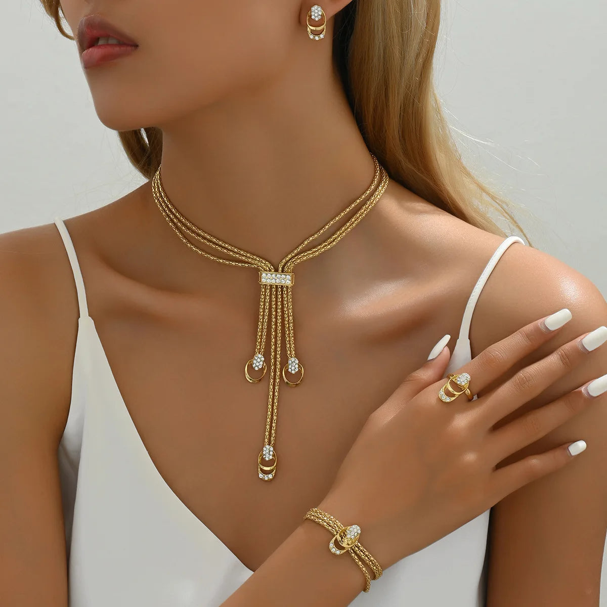 Ensemble de Bijoux Doré 4 Pièces – Cristal & Élégance pour Mariage et Fêtes