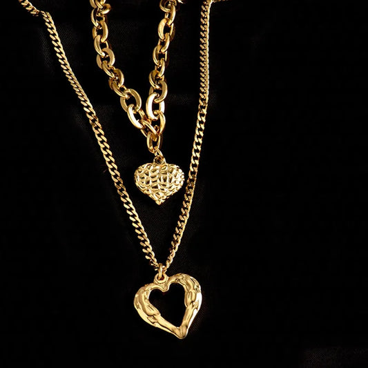 💖 Collier Double Cœur Femme – Plaqué Or 18K Haute Qualité