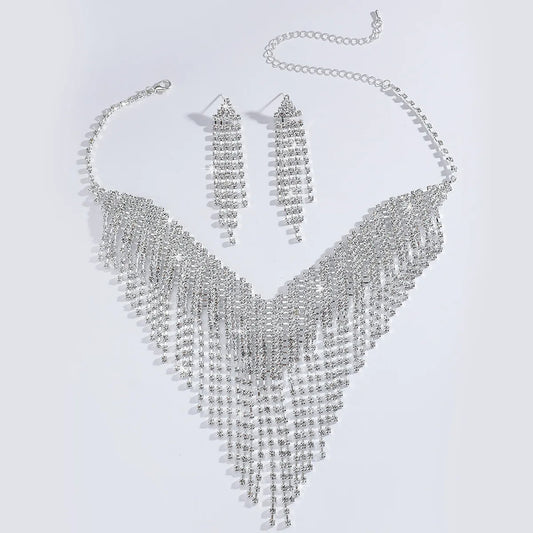 💎 Ensemble Collier & Boucles d’Oreilles à Pampilles – Strass Étincelants