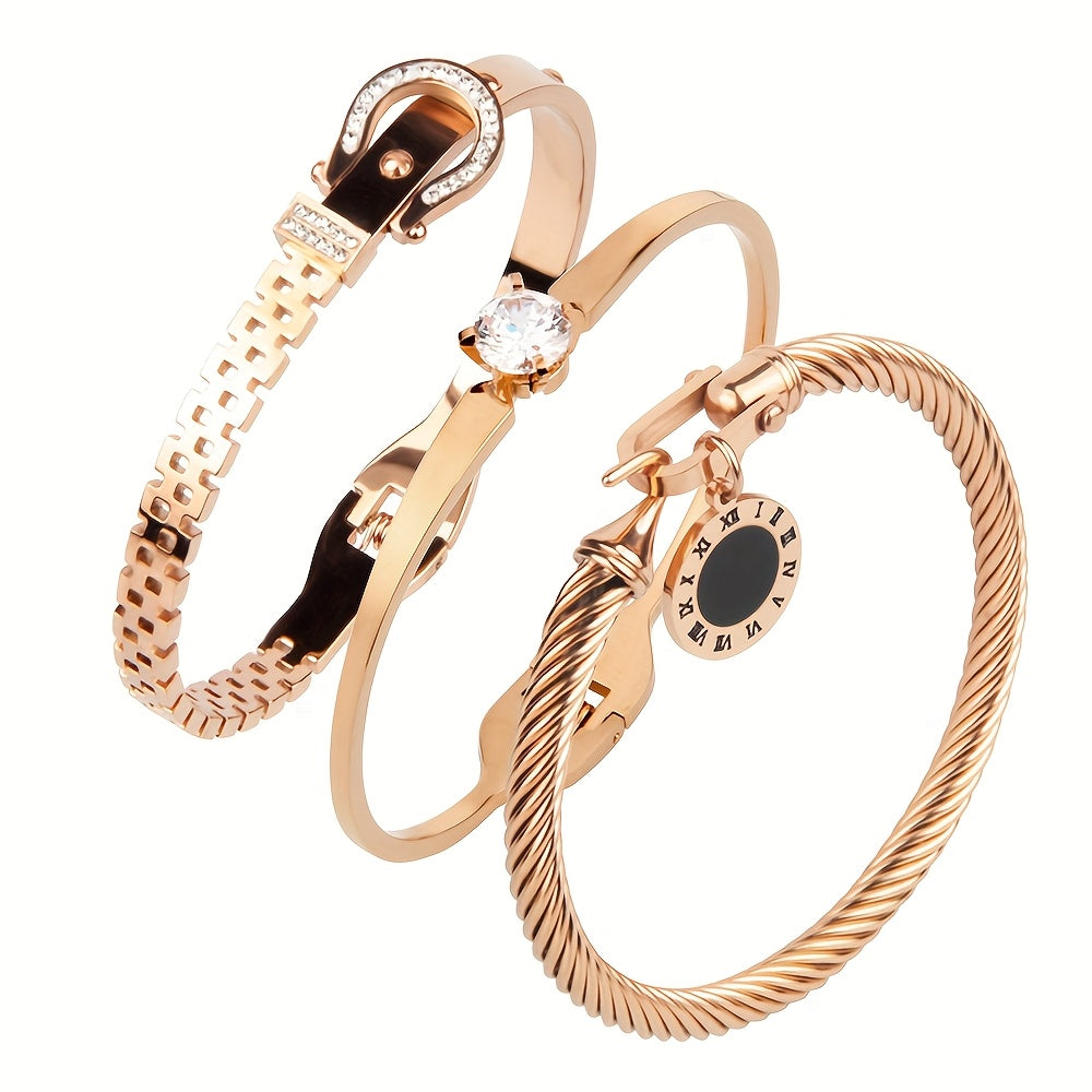 3pcs Bracelet Manchette Élégant en Acier Inoxydable