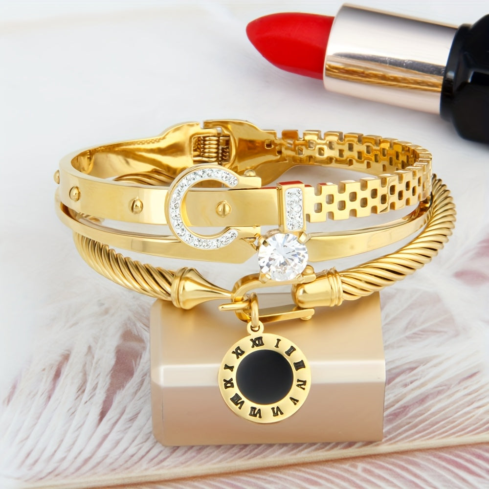 3pcs Bracelet Manchette Élégant en Acier Inoxydable