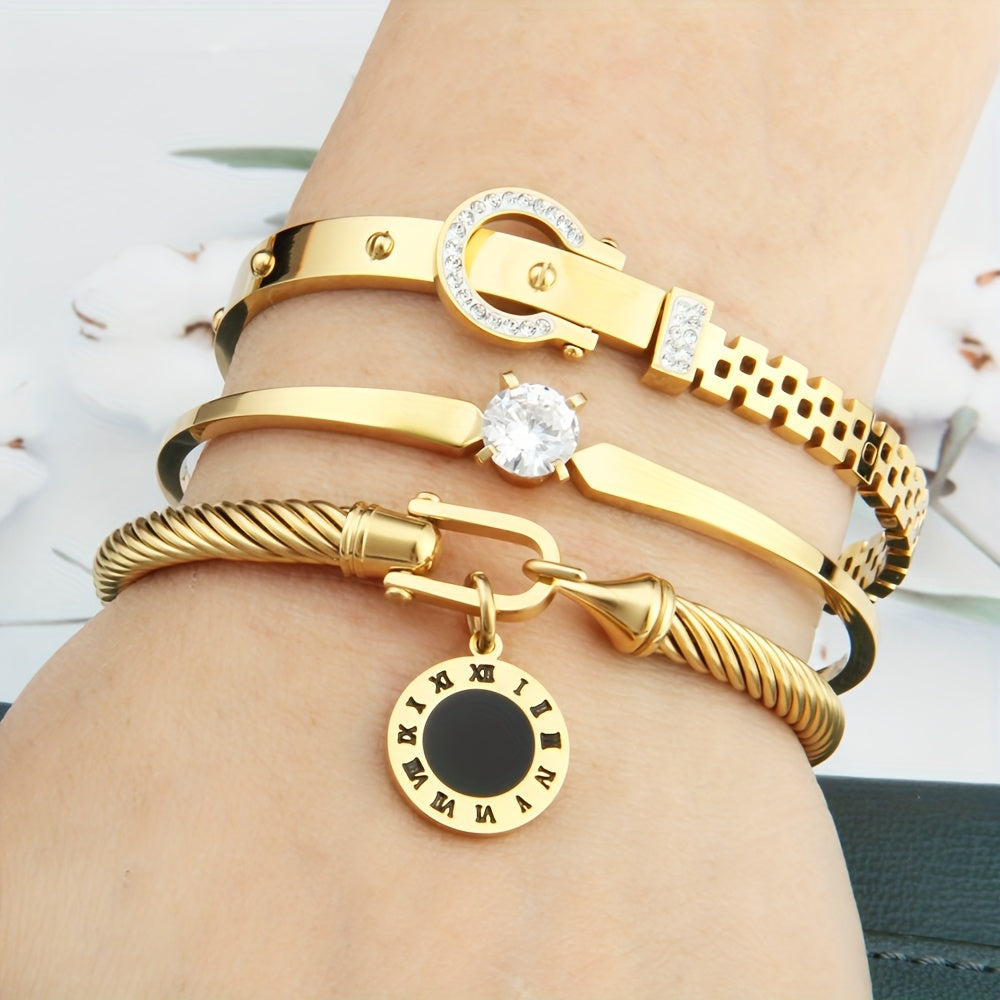3pcs Bracelet Manchette Élégant en Acier Inoxydable