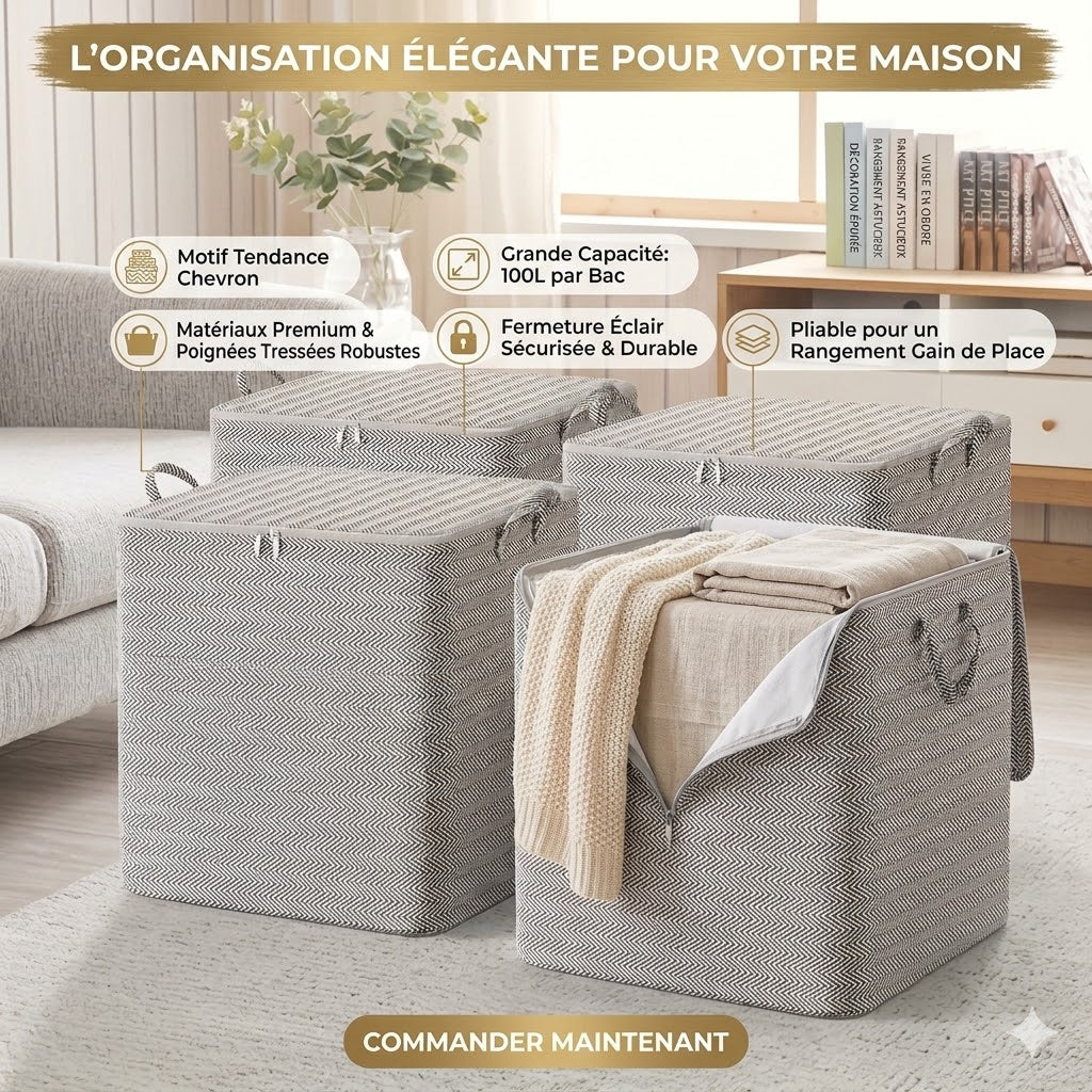 Lot de 3 Boîtes de Rangement à Carreaux Modernes – 110L