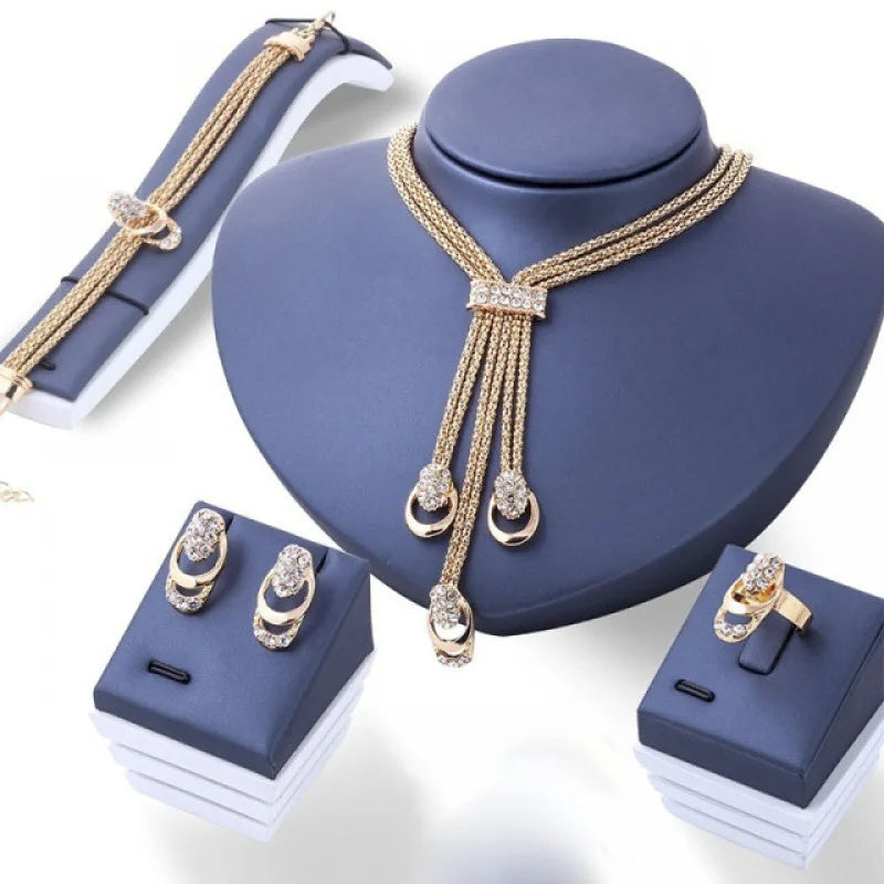 Ensemble de Bijoux Doré 4 Pièces – Cristal & Élégance pour Mariage et Fêtes