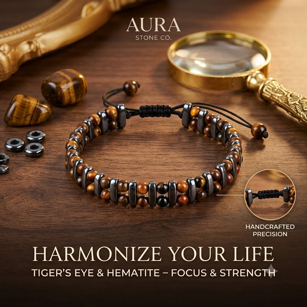 BRACELET ŒIL DE TIGRE – DOUBLE COUCHE EN CUIR TRESSÉ