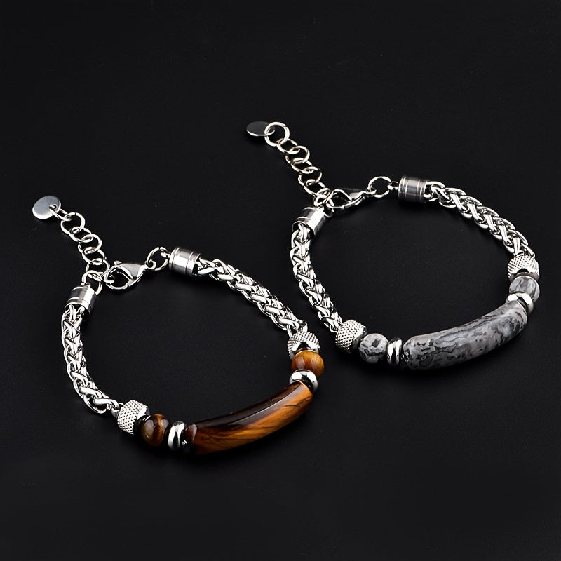 Bracelet en Chaîne de Fleur avec Perles Naturelles – Onyx Noir & Œil de Tigre