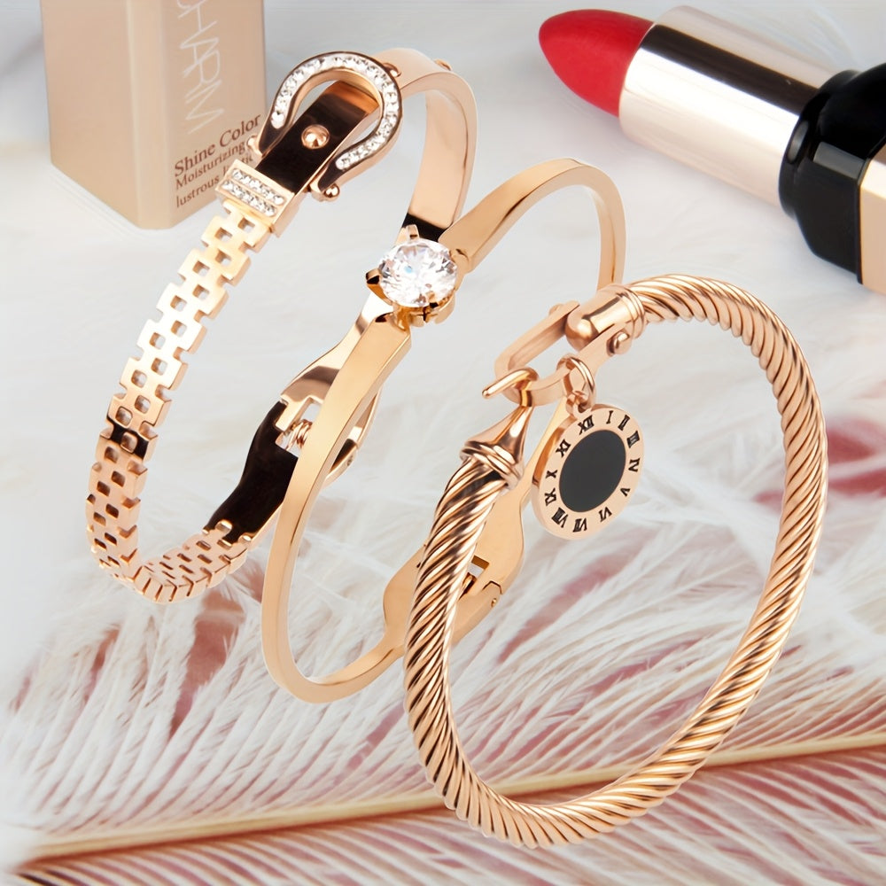 3pcs Bracelet Manchette Élégant en Acier Inoxydable