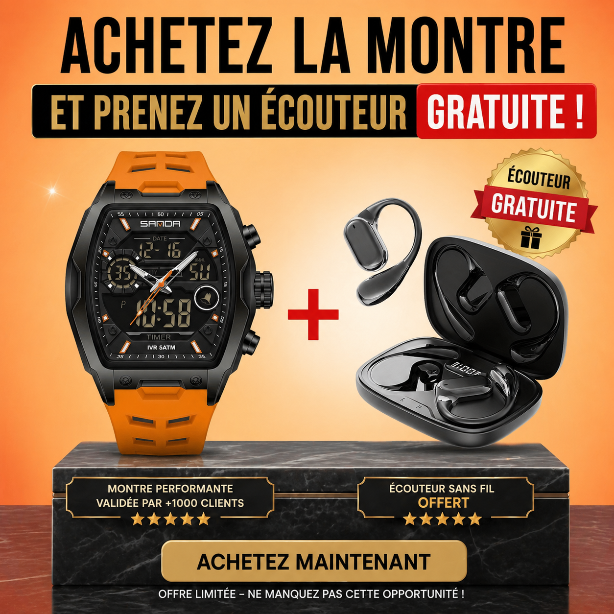 Montre Sport sanda Votre signature au poignet + BONUS ECOUETUR GARTUIT