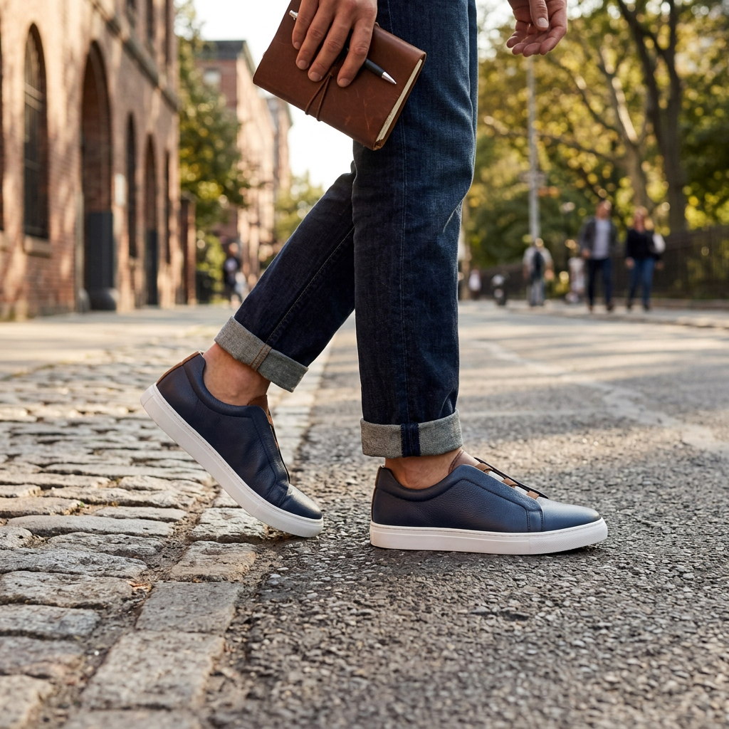Sneakers Zegna Premium en Cuir Bleu Marine