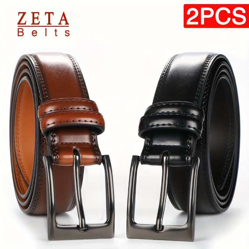 Lot de 2 Ceintures Homme en Cuir Véritable – Boucles Carrées Sportives Rétro
