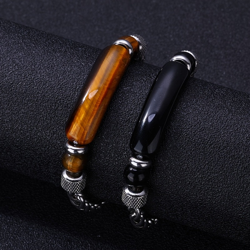 Bracelet en Chaîne de Fleur avec Perles Naturelles – Onyx Noir & Œil de Tigre