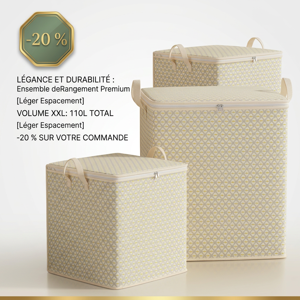 Ensemble de 3 Boîtes de Rangement à Carreaux Modernes – 110L