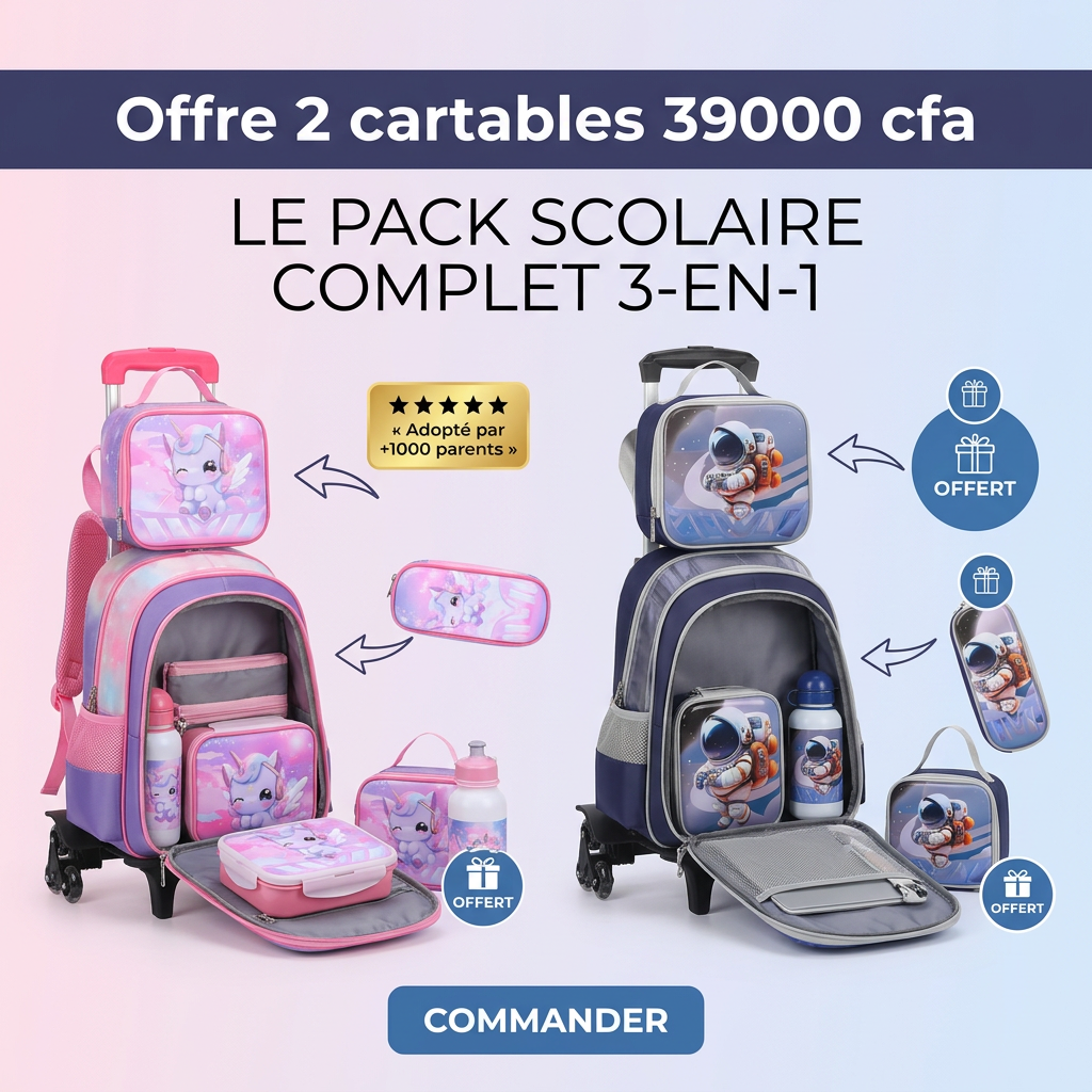 Pack Scolaire Astronaute 3-en-1 à Roulettes – Confort & Style pour le Primaire