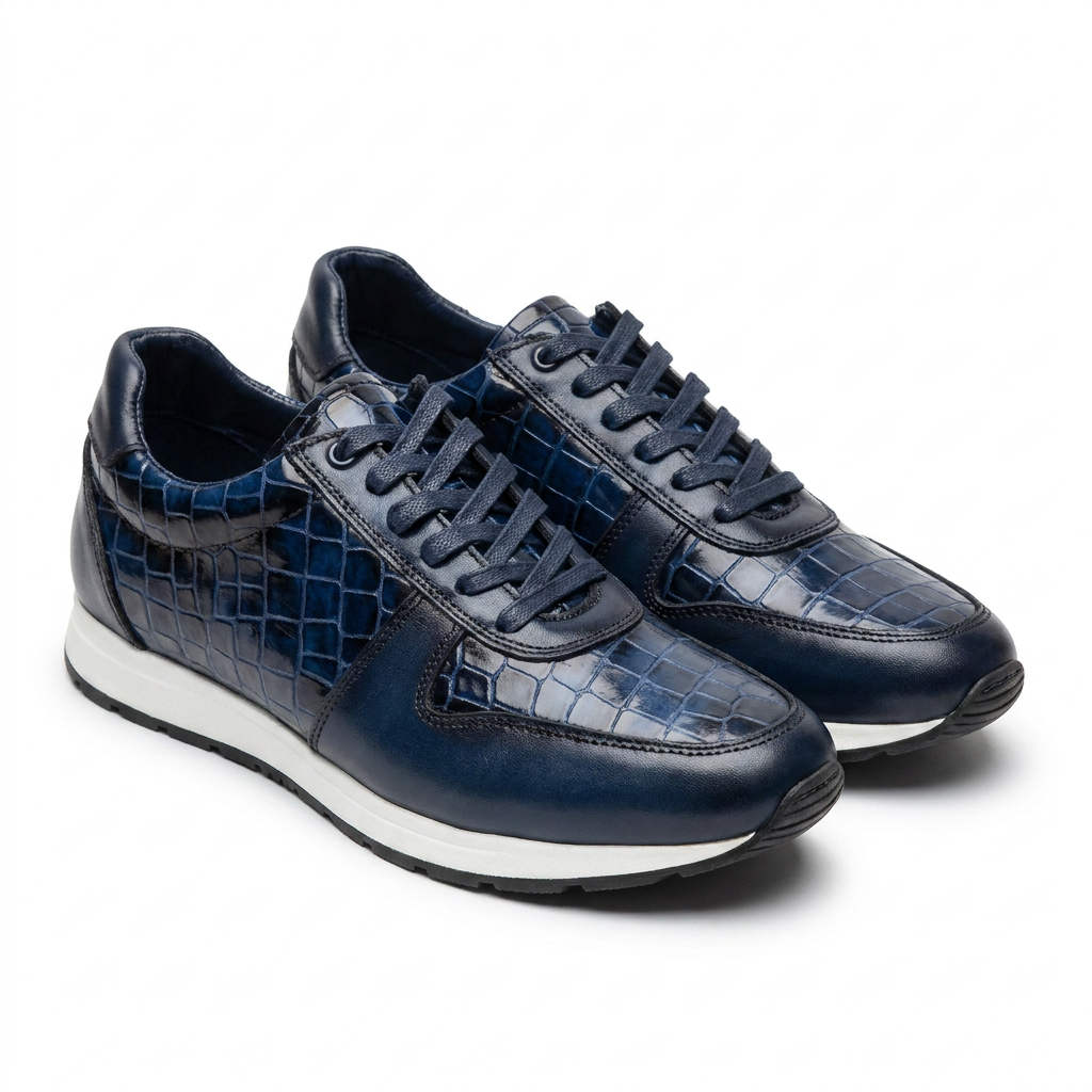 Sneakers BERLUTI Luxe en Cuir Bleu Crocodile – Élégance & Confort Suprême