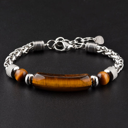 Bracelet en Chaîne de Fleur avec Perles Naturelles – Onyx Noir & Œil de Tigre