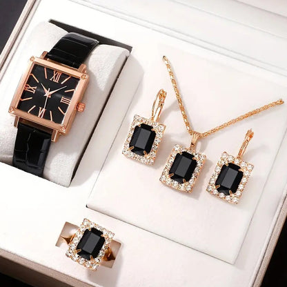 Parure Royale Émeraude Noire & Or – Montre Vintage et Bijoux Femme