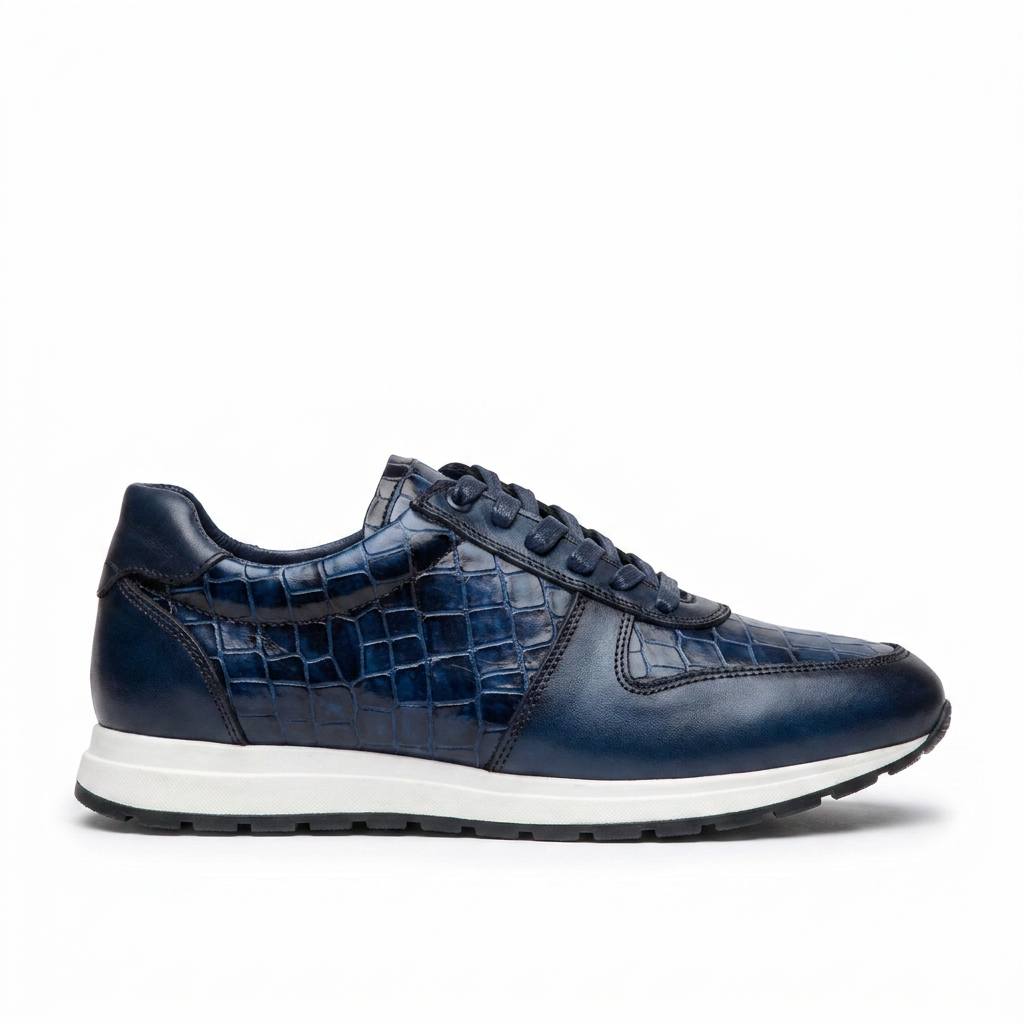 Sneakers BERLUTI Luxe en Cuir Bleu Crocodile – Élégance & Confort Suprême