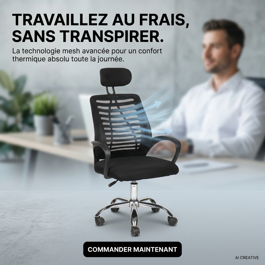 Chaise de Bureau Ergonomique Premium – Confort & Soutien Lombaire