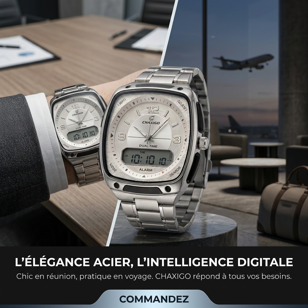 Montre CHAXIGO 6137 – Élégance Acier & Double Affichage | Exclusivité Congo