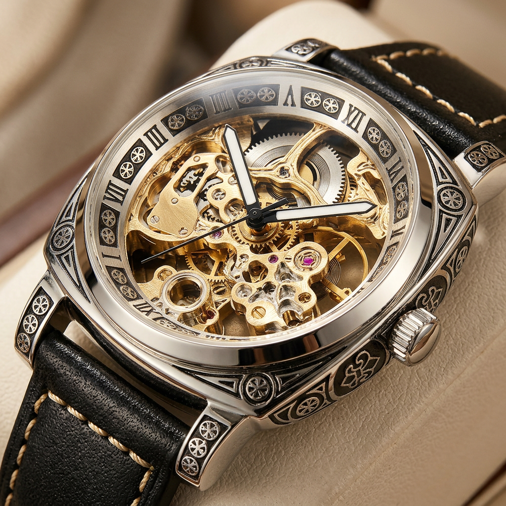 Montre Squelette Impériale – Luxe Automatique & Design Gravé