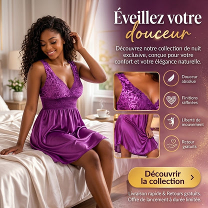 la robe  royale Satin & Dentelle Royale – Douceur et Élégance