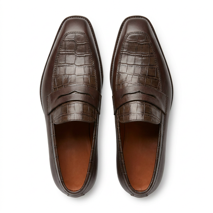Mocassins Prestige en Cuir Chocolat & Effet Crocodile – Élégance Masculine au Congo
