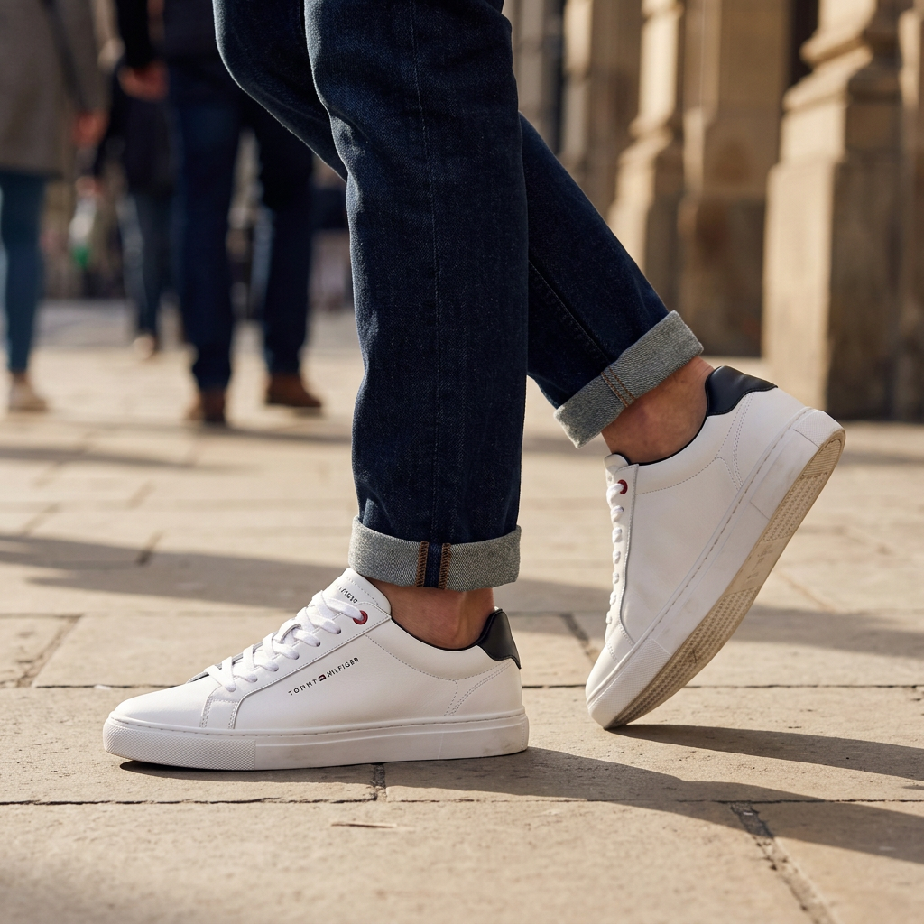 Sneakers Premium Tommy Hilfiger en Cuir Blanc – Élégance & Confort au Congo