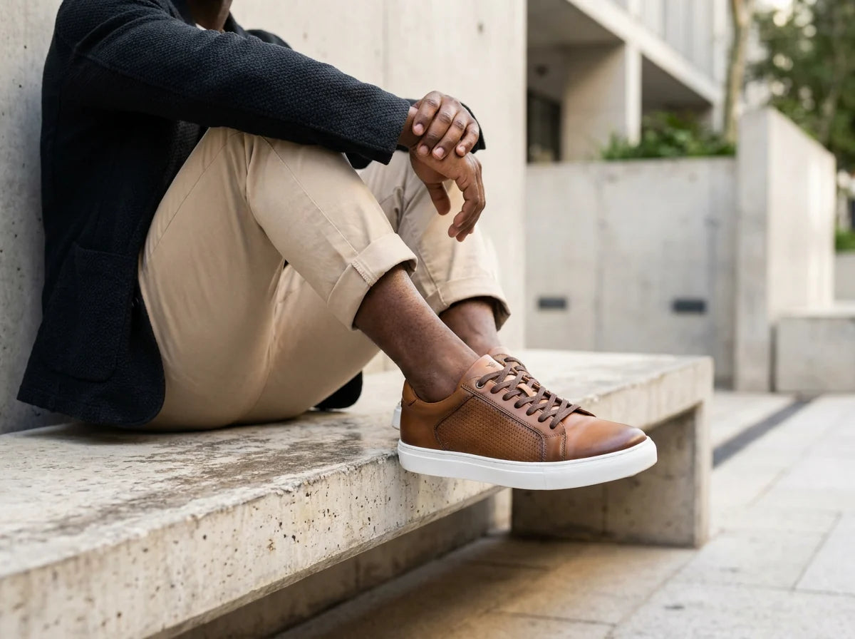 Sneakers Premium en Cuir Cognac - Élégance Urbaine & Confort Absolu