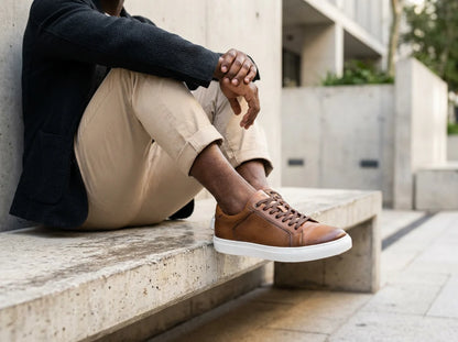 Sneakers Premium en Cuir Cognac - Élégance Urbaine & Confort Absolu