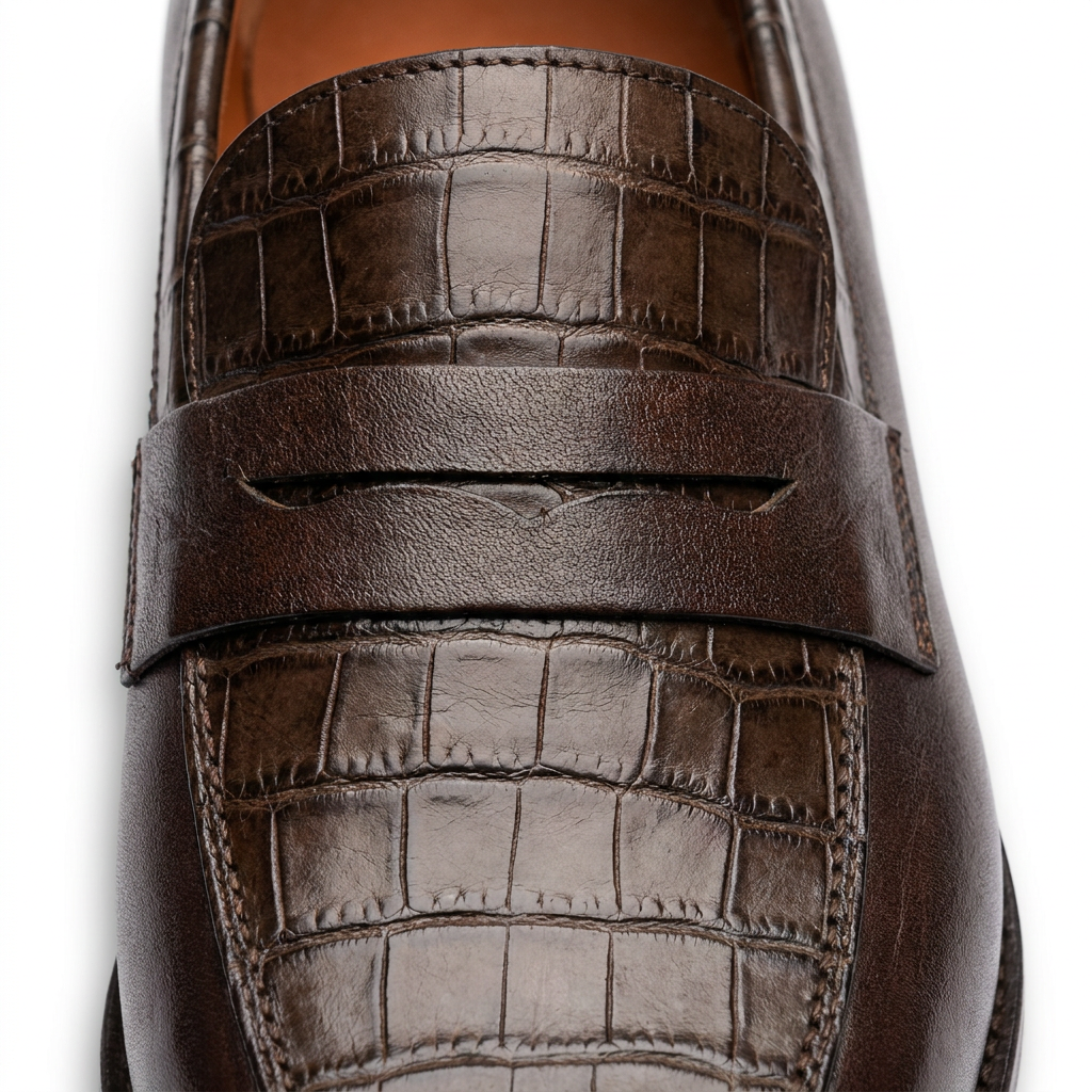 Mocassins Prestige en Cuir Chocolat & Effet Crocodile – Élégance Masculine au Congo