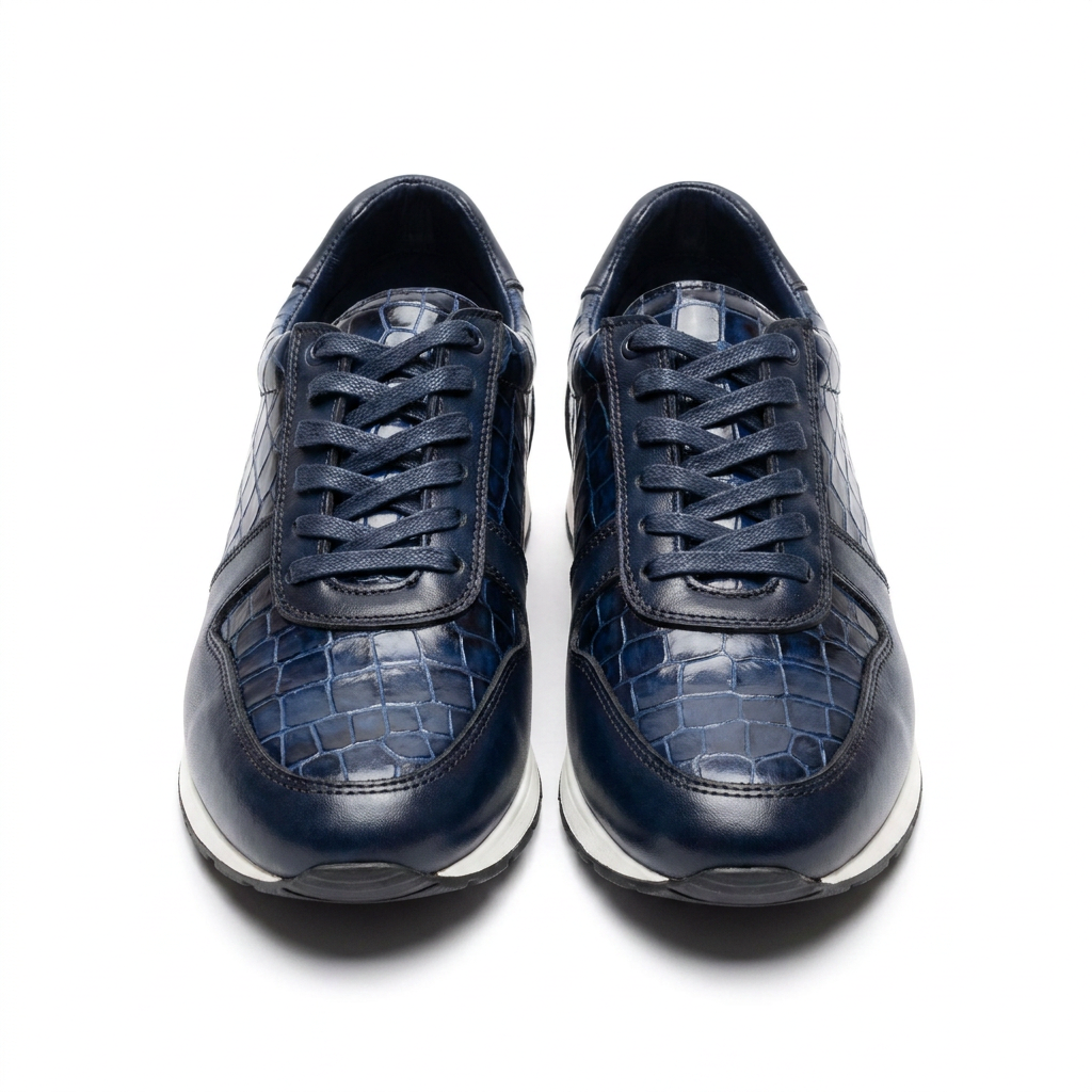 Sneakers BERLUTI Luxe en Cuir Bleu Crocodile – Élégance & Confort Suprême