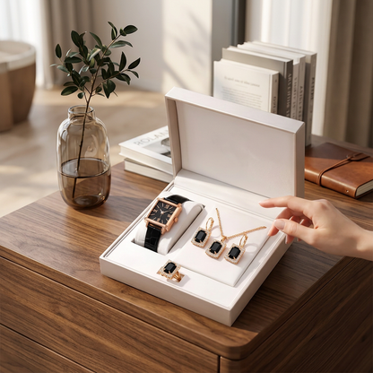 Parure Royale Émeraude Noire & Or – Montre Vintage et Bijoux Femme