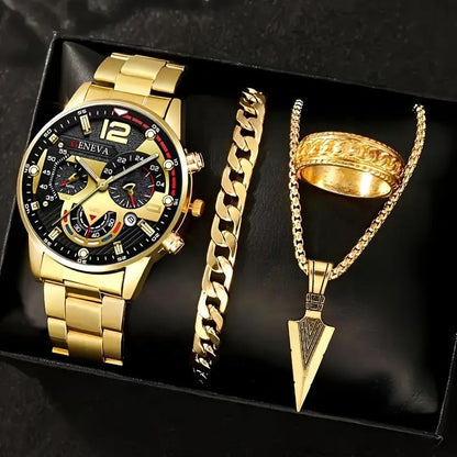 Parure Prestige Homme Or - Montre, Collier Flèche & Gourmette