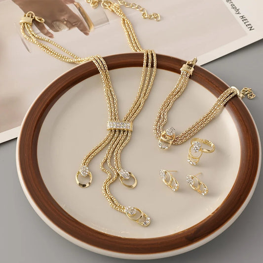 Ensemble de Bijoux Doré 4 Pièces – Cristal & Élégance pour Mariage et Fêtes