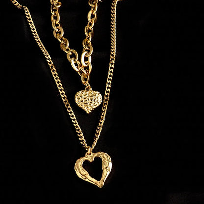 💖 Collier Double Cœur Femme – Plaqué Or 18K Haute Qualité