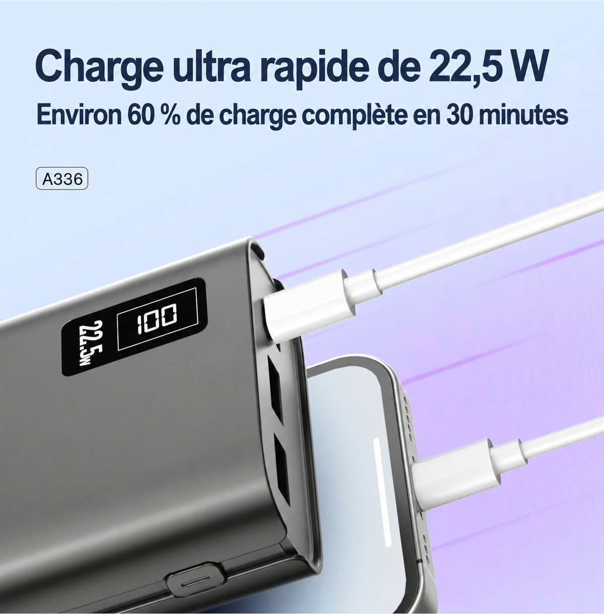PowerBank Ultra-Rapide 22.5W - Chargez 3 Appareils Simultanément
