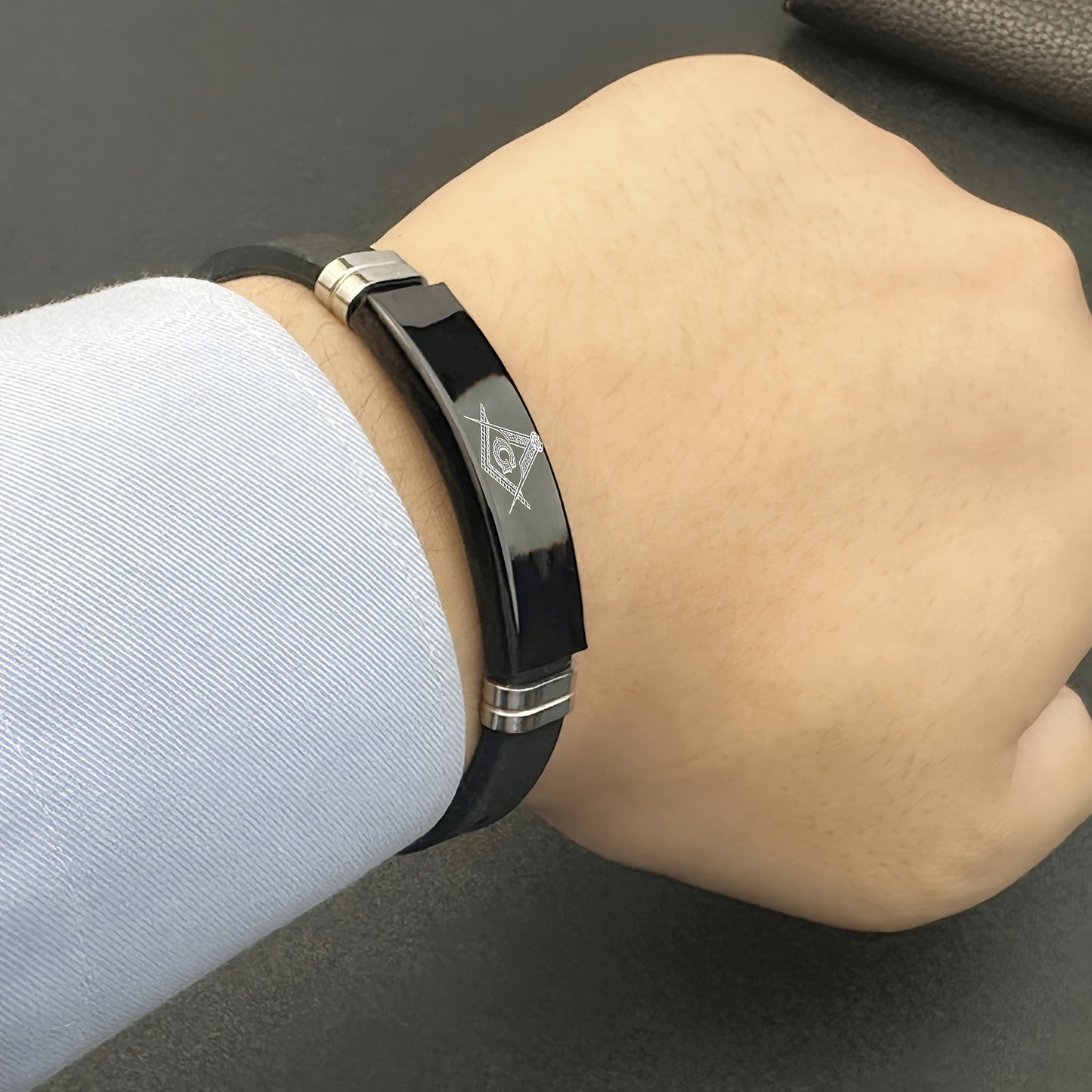 Bracelet Ajustable Franc-Maçonnerie – Acier Inoxydable & Silicone