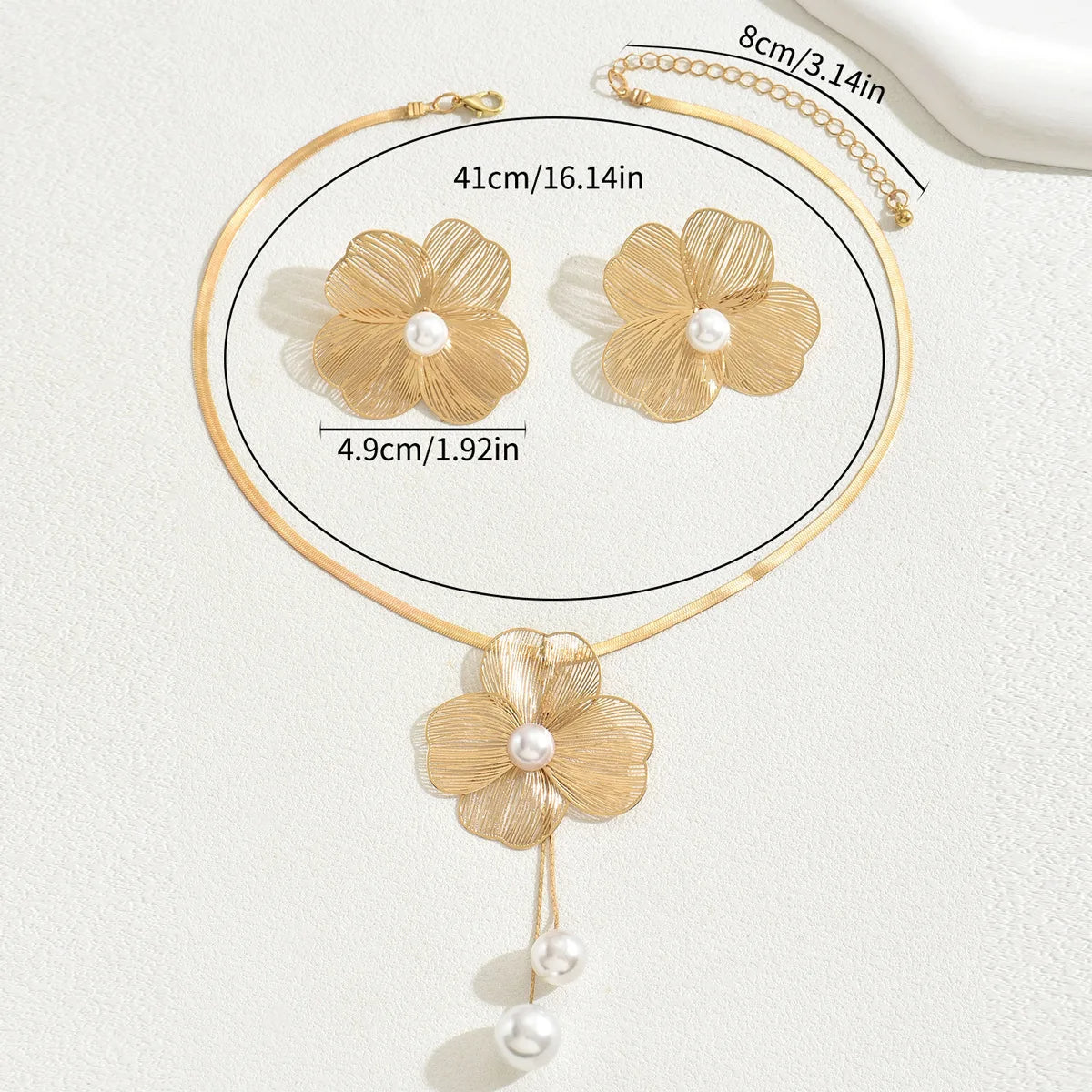 🌸 Ensemble Collier & Boucles d'Oreilles – Élégance Dorée & Perles Raffinées