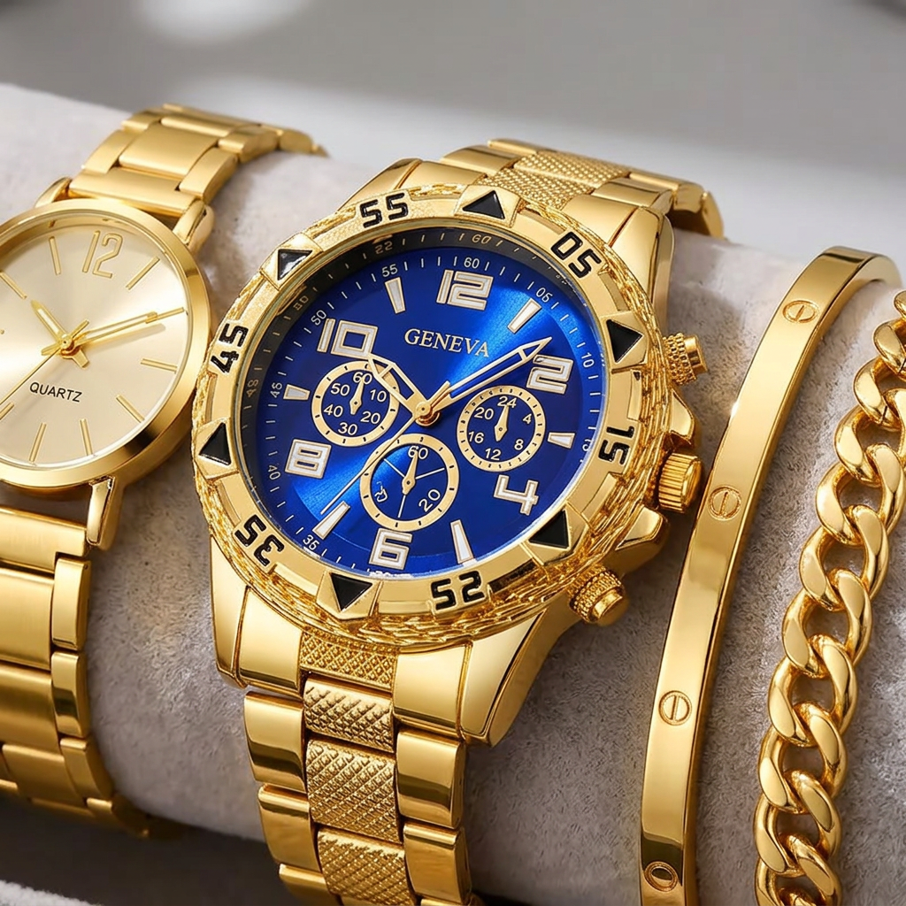 Ensemble Prestige Couple – Montres & Bracelets de Luxe Dorés