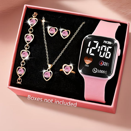 ENSEMBLE 6 PIÈCES TENDANCE ROSE – MONTRE & BIJOUX