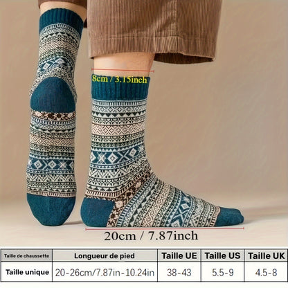 LOT DE 5 PAIRES DE CHAUSSETTES MONTANTES RÉTRO – STYLE ETHNIQUE HOMME