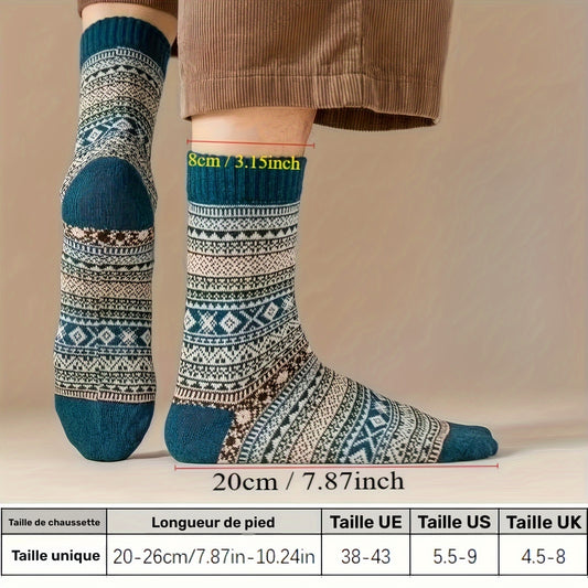 LOT DE 5 PAIRES DE CHAUSSETTES MONTANTES RÉTRO – STYLE ETHNIQUE HOMME