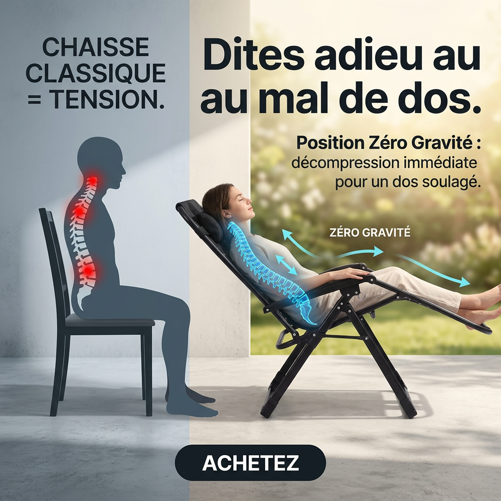 Chaise Zéro Gravité Premium - Détente & Soulagement du Dos