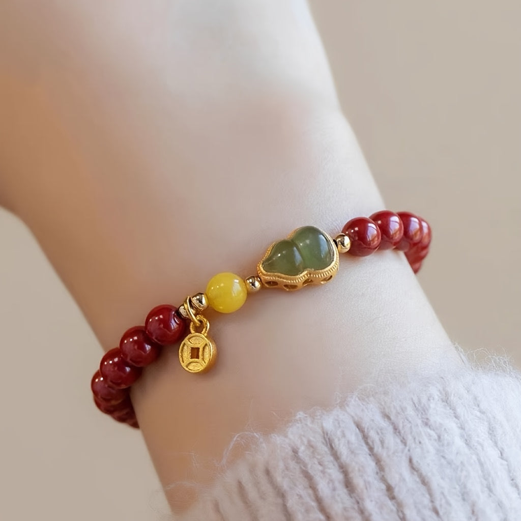 2 Bracelet Gourde Vermillon & Jade Hotan (Rouge et Beige )