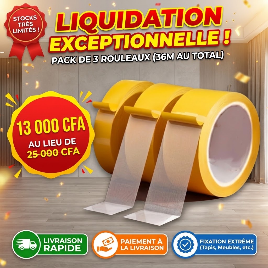 Pack 3 Rouleaux Ruban Adhésif Maille Robuste – Fixation Extrême Tapis & Meuble