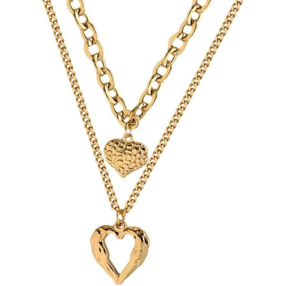 💖 Collier Double Cœur Femme – Plaqué Or 18K Haute Qualité