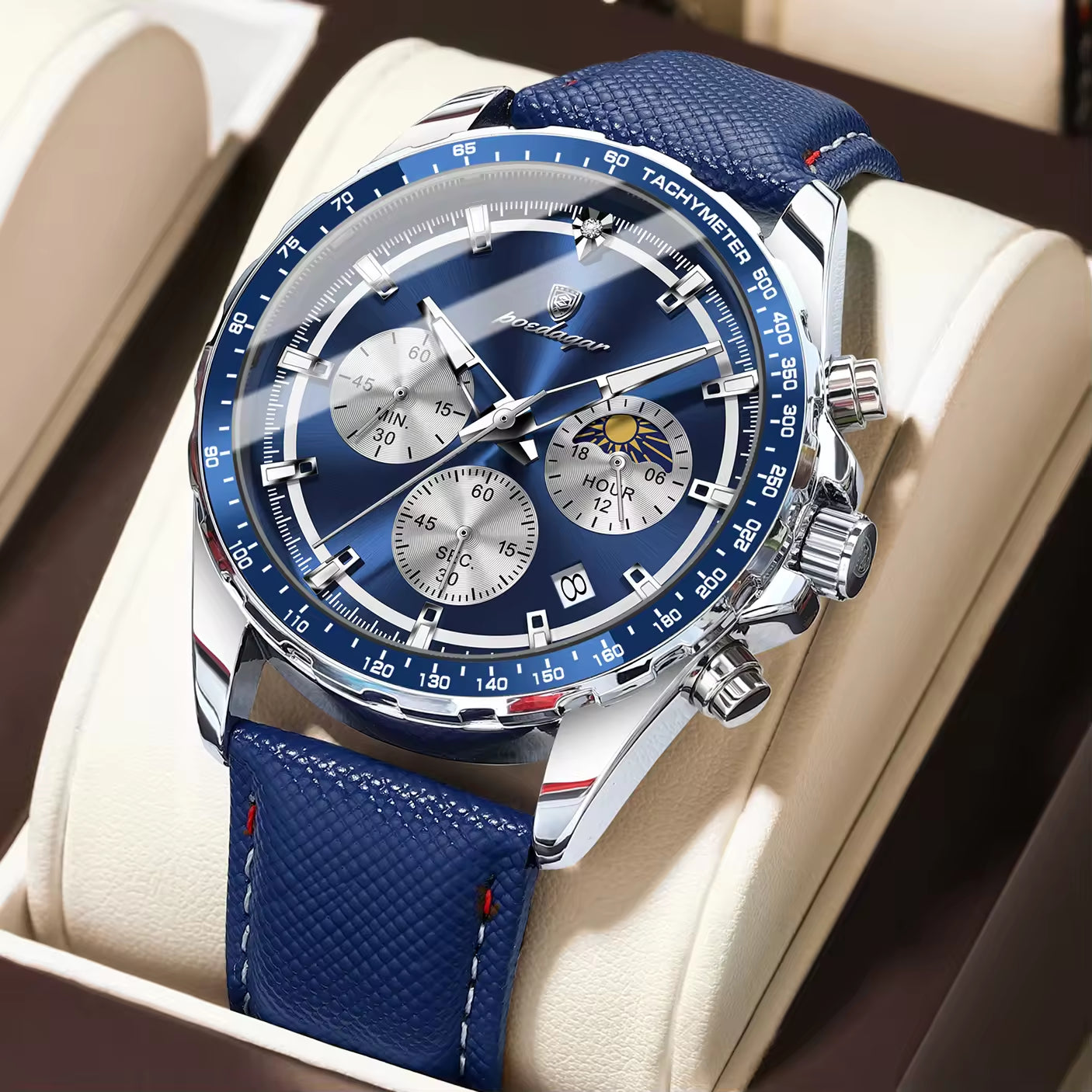 Montre Poedagar 879 Luxe - Cuir Véritable & Chronographe Sport | Brazzaville