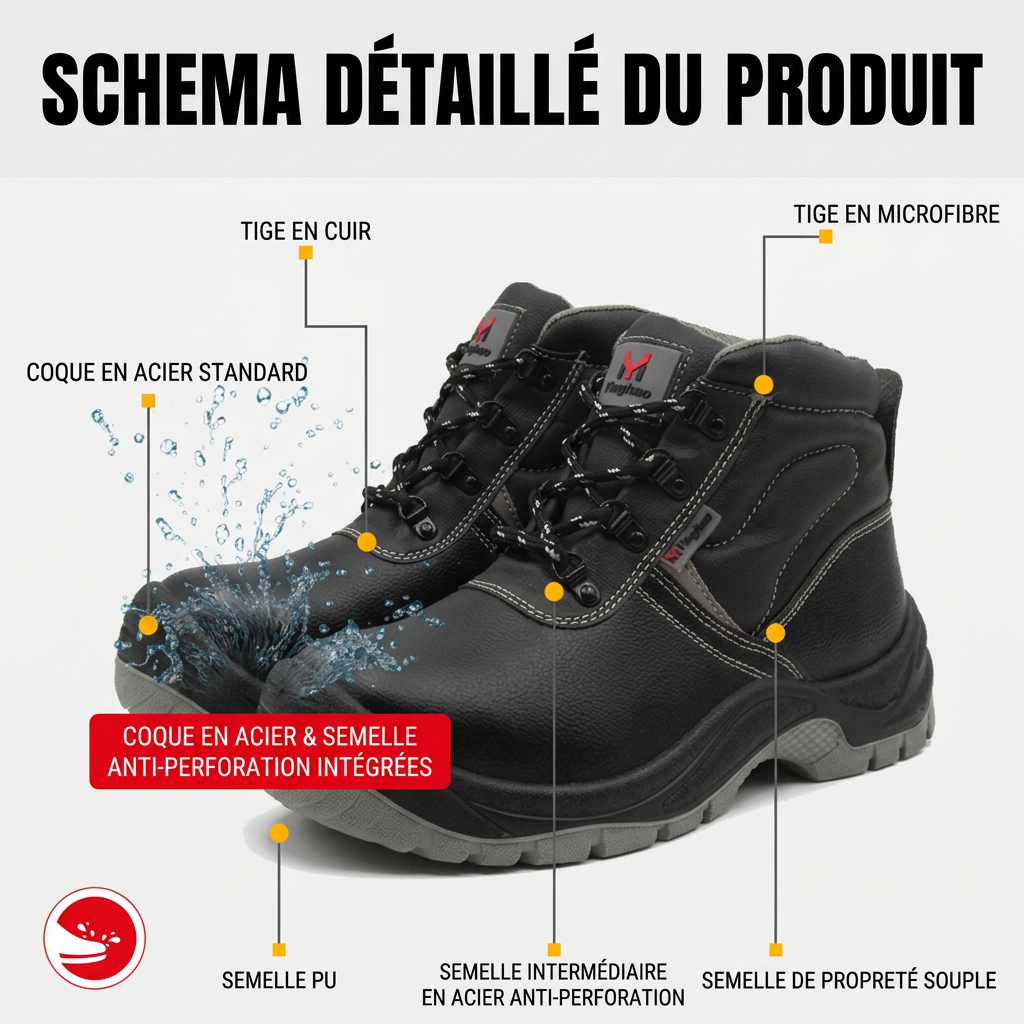Chaussures de Sécurité Ultra-Résistantes - Protection Totale & Confort